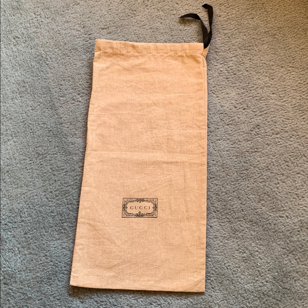 Gucci Tan Black Logo Long Canvas Drawstring Bag